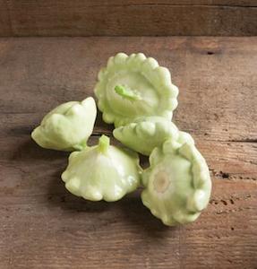 'Benning's Green Tint' are pale green, dense, and meaty patty pan squash.